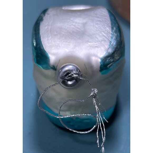 Glass Ornament Baby Bootie Ornament Blue Hand Painted Silver Aqua Glitte Pearl - Picture 10 of 10